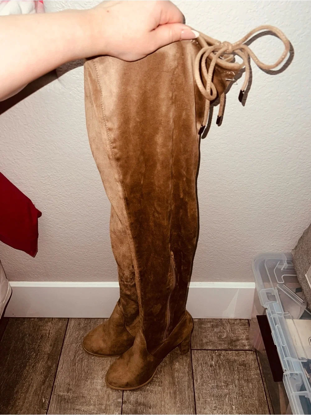 Women's Over-the-Knee Taupe Suede Block Heel Boots